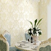 preiswerte Tapeten-Coole Tapeten, Blumentapete, 3D-Damast-Wandbild, Wandaufkleber, Folie, abziehen und aufkleben, entfernbar, selbstklebend, geprägt, europäischer Damast, Vlies, Heimdekoration, 300 x 53 cm