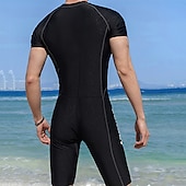 abordables Lycra de surf-Homme Combinaison Fine Maillots de Bain Protection solaire UV Respirable Séchage rapide Manche Courte Combinaisons Maillot de bain Zip sur le devant Natation Plongée Surf Sport Rayure Eté