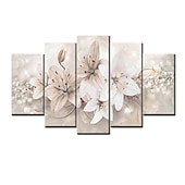 cheap Botanical/Floral Prints-5 Panels Wall Art Canvas Prints Painting Artwork Picture Lily Floral Plant Home Decoration Décor Rolled Canvas No Frame Unframed Unstretched