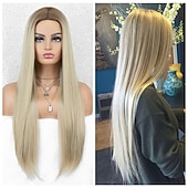 voordelige Synthetische pruiken-zwarte pruiken voor vrouwen synthetische pruik rechte middendeel pruik ombre a1 a2 a3 a4 a5 synthetisch haar 26 inch vrouwen rood zwart ombre