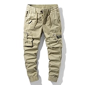 billiga Cargobyxor-Herr Militärbyxor Cargo byxor Långbyxor Arbetsbyxor Snörning Elastisk midja Flera fickor Slät Komfort Andningsfunktion Ledigt Dagligen Streetwear 100 % bomull Sport Mode Svart Grön Microelastisk