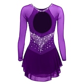 cheap Figure Skating Dresses-Figure Skating Dress Women&#039;s Girls&#039; Ice Skating Dress Violet Black White Open Back Mesh Spandex High Elasticity Training Competition Skating Wear Classic Crystal / Rhinestone Long Sleeve Ice Skating