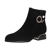 abordables Botines-Botines elegantes para mujer con aro dorado y detalle de perla: botas de ante con tacón de bloque para ocasiones informales y elegantes