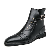 economico Stivali da vestiti-stivaletti da uomo in similpelle rossa – stile vintage con cerniera e dettagli borchiati, perfetti per la moda motociclistica e casual