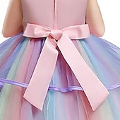 billige Enhjørningskjoler-barn jentekjole fargeblokk regnbue ermeløs fest søt polyester maxi tyll kjole sommer vår 3-12 år lys rosa hvit elfenben