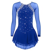 cheap Figure Skating Dresses-Figure Skating Dress Women&#039;s Girls&#039; Ice Skating Dress Violet Black White Open Back Mesh Spandex High Elasticity Training Competition Skating Wear Classic Crystal / Rhinestone Long Sleeve Ice Skating