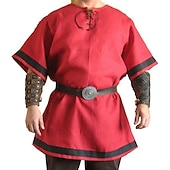 voordelige Bovenkanten-Punk &amp; Gothic Middeleeuws Renaissance Blouse / overhemd Tuniek Ren Faire Krijger Viking Grote maten Effen Kleur Voor heren Viking Feest Volwassenen Blouse