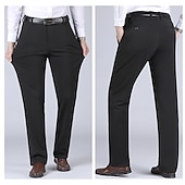 cheap Slim-Men&#039;s Dress Pants Trousers Slacks Flat Front Pants Suit Pants Straight Leg Geometry Stretch No-Iron Formal Wedding Business Classic Style Casual Black Royal Blue High Waist Stretchy