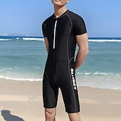 abordables Lycra de surf-Homme Combinaison Fine Maillots de Bain Protection solaire UV Respirable Séchage rapide Manche Courte Combinaisons Maillot de bain Zip sur le devant Natation Plongée Surf Sport Rayure Eté