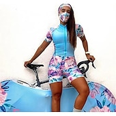 baratos Conjuntos de Roupa de Mulher-malha de manga curta para ciclismo com shorts triatlo tri terno azul bicicleta de secagem rápida respirável roupas com padrão esportivo