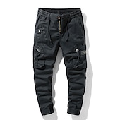 billiga Cargobyxor-Herr Militärbyxor Cargo byxor Långbyxor Arbetsbyxor Snörning Elastisk midja Flera fickor Slät Komfort Andningsfunktion Ledigt Dagligen Streetwear 100 % bomull Sport Mode Svart Grön Microelastisk