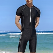 abordables Lycra de surf-Homme Combinaison Fine Maillots de Bain Protection solaire UV Respirable Séchage rapide Manche Courte Combinaisons Maillot de bain Zip sur le devant Natation Plongée Surf Sport Rayure Eté