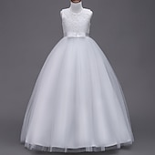 cheap Flower Girl&#039;s Dresses-Flower Girl Dress Girls&#039; Dress Evening Gown Party Dress Wedding Party Birthday Party Princess Sweet Lace Mesh Floral Sleeveless Crew Neck White Pink 4-13 Years