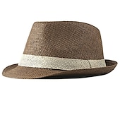 olcso Férfi kalapok-Férfi Szalmakalap Panama kalap Fedora Trilby kalap Medence Barna Tiszta pamut Klasszikus Retro Tiszta szín Buli 1920-as évek divatja Szüret Parti Hétköznapi Színes Szabadtéri Utazás