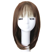 economico Parrucche trendy sintetiche-parrucche nere per le donne parrucche sintetiche lunghe con frangetta naturale diritto ondulato marrone scuro/parrucche nere per le donne parrucche cosplay parrucche in fibra resistente al calore