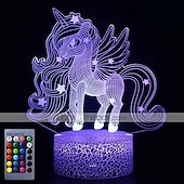 economico Luci notturne 3D-unicorno 3d luce notturna per bambini illusione lampada bambini 16 colori che cambia lampada smart touch telecomando forniture per feste come compleanno natale idea regalo per ragazze ragazzi