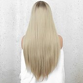 voordelige Synthetische pruiken-zwarte pruiken voor vrouwen synthetische pruik rechte middendeel pruik ombre a1 a2 a3 a4 a5 synthetisch haar 26 inch vrouwen rood zwart ombre
