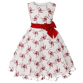 cheap Casual Dresses-Kids Girls&#039; Dress Floral Sleeveless Party Embroidered Lace Trims Bow Cute Cotton Knee-length Skater Dress Summer 3-10 Years Pink Dusty Rose Red