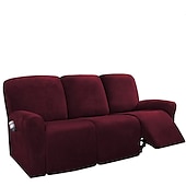 economico Poltrone reclinabili e poltrone wingback-copridivano reclinabile componibile fodera 1 set di 8 pezzi microfibra elasticizzata alta elasticità bordeaux rosso velluto di alta qualità copridivano copridivano per 3 posti cuscino divano
