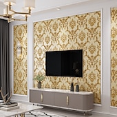 preiswerte Tapeten-Coole Tapeten, Blumentapete, 3D-Damast-Wandbild, Wandaufkleber, Folie, abziehen und aufkleben, entfernbar, selbstklebend, geprägt, europäischer Damast, Vlies, Heimdekoration, 300 x 53 cm