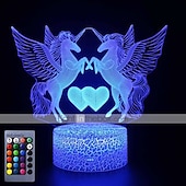 economico Luci notturne 3D-unicorno 3d luce notturna per bambini illusione lampada bambini 16 colori che cambia lampada smart touch telecomando forniture per feste come compleanno natale idea regalo per ragazze ragazzi