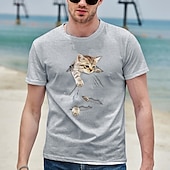 זול חולצת טי גרפית לגברים-בגדי ריקוד גברים חתול חולצה קצרה טי שירטס 100% כותנה שרוולים קצרים גרפי חוּלצָה שחור לבן אפור טי נוח קזו&#039;אל בגדי מעצבי אופנה