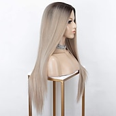 voordelige Synthetische pruiken-zwarte pruiken voor vrouwen synthetische pruik rechte middendeel pruik ombre a1 a2 a3 a4 a5 synthetisch haar 26 inch vrouwen rood zwart ombre
