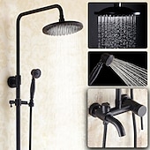 cheap Shower Faucets-Antique Shower System Faucet Combo Set, 8&quot; Rainfall Shower Head Kit with Handshower Wall Mounted, Brass Copper Black Electroplated Finish Vintage Style 2 Handles 3 Hole Bath Mixer Taps with Bodysprays