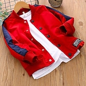 billiga Jackor och rockar för pojkar-Pojkar 3D Lappverk Jacka och kappa Långärmad Vår &amp; Höst Grundläggande Ledigt Polyester Barn 2-13 år Skola Sport &amp; Utomhus Ledigt / vardag Normal