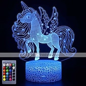 economico Luci notturne 3D-unicorno 3d luce notturna per bambini illusione lampada bambini 16 colori che cambia lampada smart touch telecomando forniture per feste come compleanno natale idea regalo per ragazze ragazzi