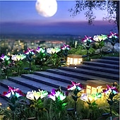 voordelige Landschapsverlichting-4-kops zonne-led leliebloemlampen, zonne-tuinverlichting voor buiten, RGB-kleur, waterdicht, 600 mAh, tuin, gazon, bruiloftsdecoratie 1/2 stuks