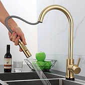 abordables Mitigeurs avec spray-Mitigeur d&#039;évier de cuisine en acier inoxydable avec pulvérisateur extractible, rotatif à 360 °, multifonction, robinet de cuisine à poignée unique, finition or brossé