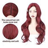 cheap Party Wigs-Red Synthetic Wig Long Wavy Side Part Heat Resistance Wig Natural Looking Fiber for Women Cosplay or Daily Use. Halloween Wigs