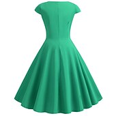 baratos Conjuntos-conjunto com vestido vintage flare colar de pérolas falsas brincos pulseira com anágua tutu sob a saia 1950 anos 1960 rockbility vestido retrô vintage feminino 6 peças roupas primavera verão roupa
