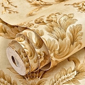 preiswerte Tapeten-Coole Tapeten, Blumentapete, 3D-Damast-Wandbild, Wandaufkleber, Folie, abziehen und aufkleben, entfernbar, selbstklebend, geprägt, europäischer Damast, Vlies, Heimdekoration, 300 x 53 cm
