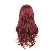 cheap Party Wigs-Red Synthetic Wig Long Wavy Side Part Heat Resistance Wig Natural Looking Fiber for Women Cosplay or Daily Use. Halloween Wigs