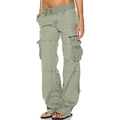 cheap Women&#039;s Cargo Pants-Women&#039;s Normal Cargo Pants Tactical Cargo Pants Trousers Chic &amp; Modern Casual / Sporty Full Length Low Waist Plain Pocket Baggy Comfort Inelastic Sports Weekend Black Pink Wine Dusty Blue Summer