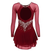 cheap Figure Skating Dresses-Figure Skating Dress Women&#039;s Girls&#039; Ice Skating Dress Violet Black White Open Back Mesh Spandex High Elasticity Training Competition Skating Wear Classic Crystal / Rhinestone Long Sleeve Ice Skating