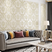 preiswerte Tapeten-Coole Tapeten, Blumentapete, 3D-Damast-Wandbild, Wandaufkleber, Folie, abziehen und aufkleben, entfernbar, selbstklebend, geprägt, europäischer Damast, Vlies, Heimdekoration, 300 x 53 cm