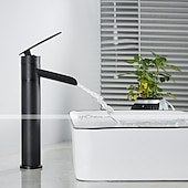 economico Classici-miscelatore per lavabo da bagno a cascata alto, rubinetti per lavabo monocomando in ottone anticato con tubo freddo e caldo