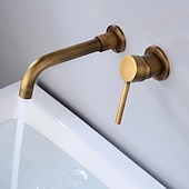 cheap Wall Mount-Bathroom Sink Mixer Faucet Wall Mounted, 2 Holes Single Handle Wash Basin Sink Mixer Brass Taps Rough in Valve with Cold Hot Water Hose, Aged Bronze/Black Satin Nickel/Bright Chrome