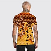 お買い得  アニマルプリントTシャツ-男性用 男女兼用 ミツバチ グラフィック シャツ Tシャツ 面白いTシャツ 半袖 Tシャツ 3Dプリント クルーネック シャツ デザイナー カジュアル 大きくて背が高い 日常 祝日 イエロー ライトブラウン オレンジ 夏 衣類 S M L XL XXL 3XL 4XL
