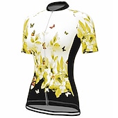 お買い得  ウィメンズジャージ-女性用 サイクリングジャージー バタフライ 花 植物 フラワー 半袖 バイク ジャージー トップス 3つのリアポケット付き マウンテンサイクリング ロードバイク 速乾性 ソフト 反射性ストリップ 後ポケット スポーツ ホワイト レッド ブルー 衣類