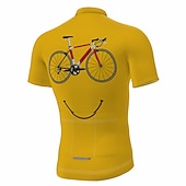 お買い得  メンズジャージ-男性用 サイクリングジャージー グラフィック おかしい 半袖 バイク ジャージー トップス 3つのリアポケット付き マウンテンサイクリング ロードバイク 速乾性 反射性ストリップ 後ポケット 吸汗性 スポーツ イエロー 衣類