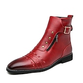 economico Stivali da vestiti-stivaletti da uomo in similpelle rossa – stile vintage con cerniera e dettagli borchiati, perfetti per la moda motociclistica e casual