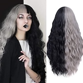 abordables Perruques de personnages de films-perruque de sorcière/sorcier perruque de cosplay perruque bouclée blanc / noir a1 a2 a3 a4 cheveux synthétiques design à la mode pour femme noir perruques d&#039;Halloween