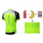 お買い得  男性用衣料品セット-男性用 ビブショーツ付きサイクリングジャージー 半袖 マウンテンサイクリング ロードバイク 秋 イエロー ライトグリーン レッド バイク スーツウェア 高通気性 速乾性 後ポケット ライクラ スポーツ パターン柄 衣類