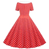 cheap Dresses-Retro Vintage 1950s Rockabilly Knee Length Dress Swing Dress Flare Dress Normal Polka Dot A-Line V Neck Fancy Dress Women's Carnival New Year Masquerade Daily Wear Tea Party Retro Theme Party Adults'