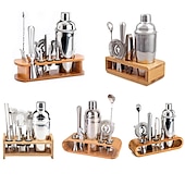رخيصةأون كاسات الشراب-bartender kit cocktail shaker mixer stainless steel 350ml bar tool set with elegant bamboo stand perfect home bartending kit and martini cocktail shaker set