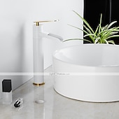 economico Classici-miscelatore per lavabo da bagno a cascata alto, rubinetti per lavabo monocomando in ottone anticato con tubo freddo e caldo